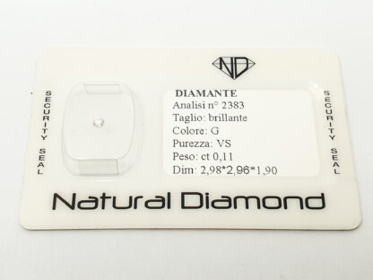 Diamante NATURAL DIAMOND certificato blisterato 0,11 ct - Colore G - Purezza VS - 420/vv- - immagine 2
