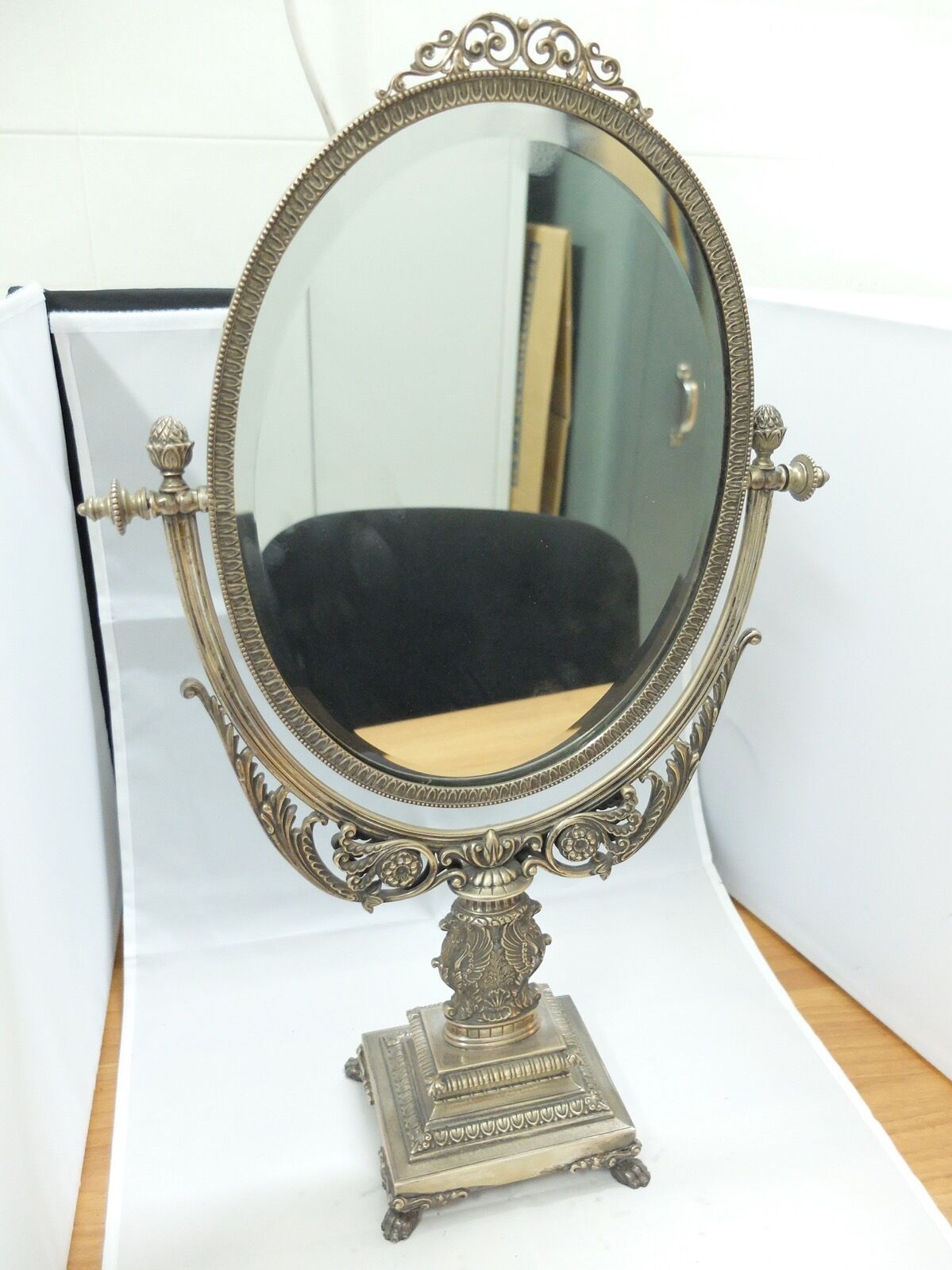 Specchio da tavolo Argento Massiccio 800 finemente decorato Specchio Antico  