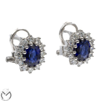 Orecchini in oro bianco 18 Kt 750 zaffiri 3 ct e diamanti 1,20 ct -268/ST-