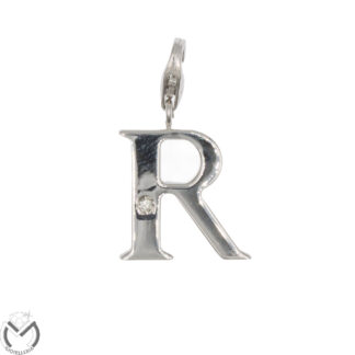 Pendaglio oro bianco 18 kt 750 lettera R con diamante 0,01 ct -112/VE-
