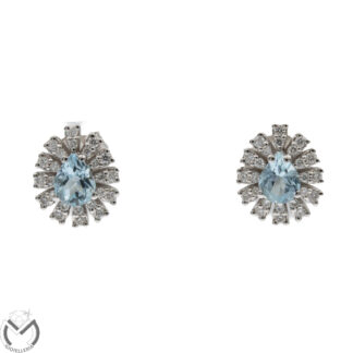 Orecchini oro bianco 18 kt 750 diamanti 0,30 ct e acquamarina 0,60 ct -536/ST-
