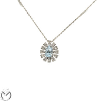 Collana oro bianco 18 kt 750 diamanti 0,15 ct e acquamarina 0,30 ct -536/ST-