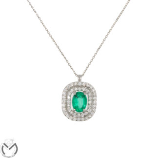 Collana oro bianco 18 kt 750 diamanti 0,62 ct smeraldo 0,85 ct -577/ST-