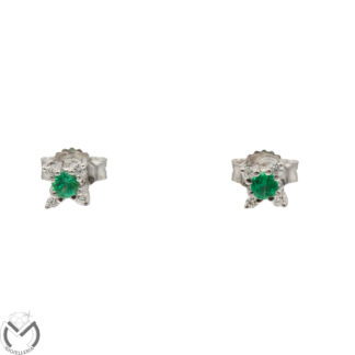 Orecchini oro bianco 18 kt 750 diamanti 0,05 ct smeraldi -417/VE-