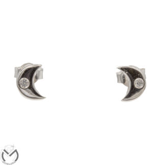 Orecchini oro bianco 18 kt 750 diamanti 0,02 ct luna -417/VE-