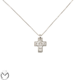 Collana oro bianco 18 Kt 750 croce diamanti 0,12 ct -698/ST-