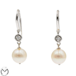 Orecchini oro bianco 18 kt 750 perle e diamanti -808/ST-