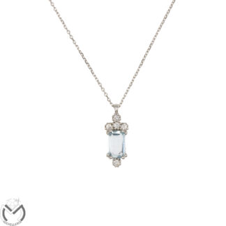 Collana oro bianco 18 kt 750 diamanti 0,035 ct e acquamarina 0,50 ct -815/ST-