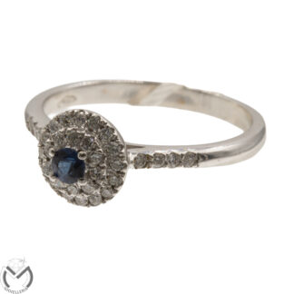 Anello in oro bianco 18 Kt 750 diamanti 0,21 ct zaffiro -1026/ST-