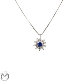Collana oro bianco 18 kt 750 diamanti 0,10 ct Zaffiro -1124/ST-