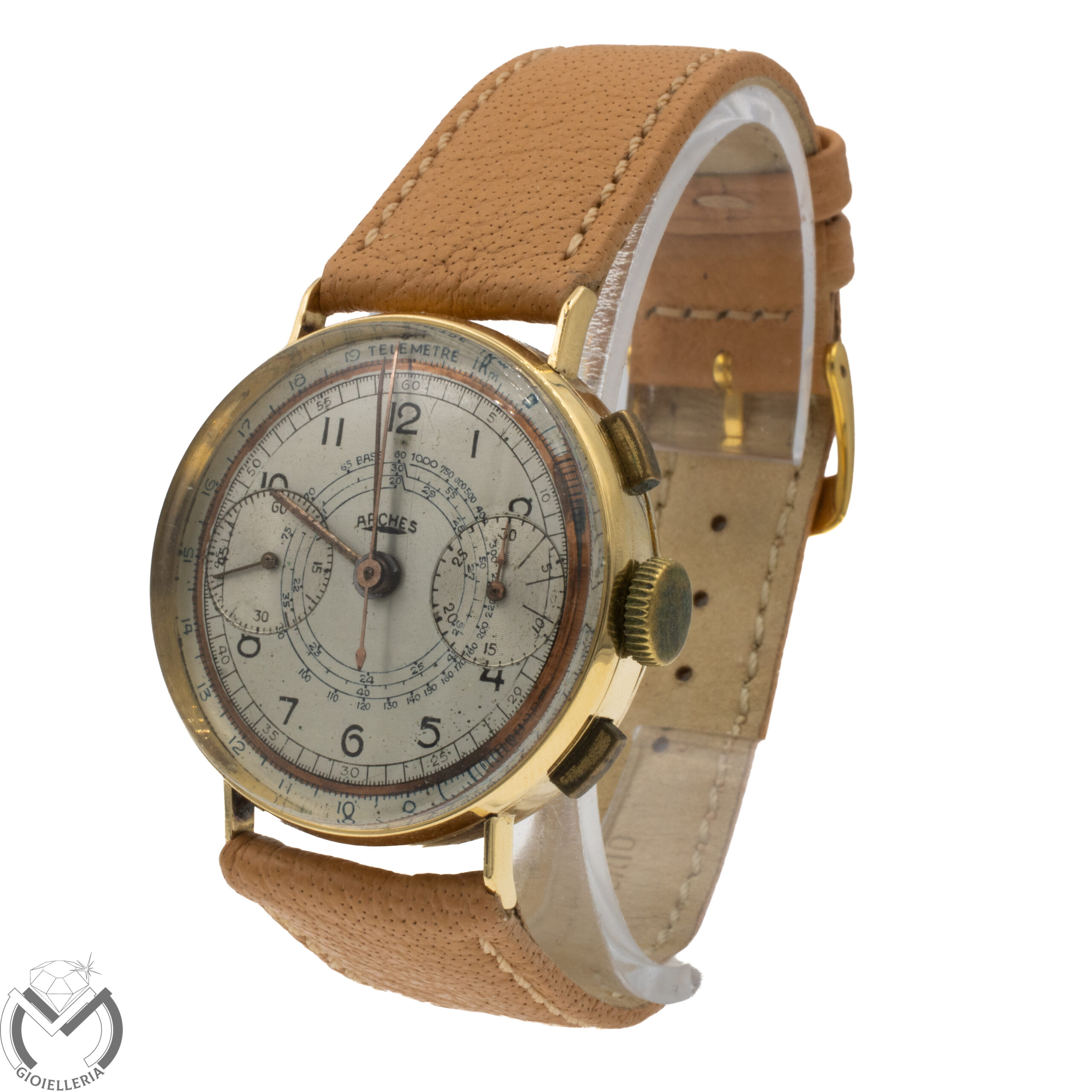 Orologio Cronografo ARCHES Vintage Landeron 39 Oro 18 kt 750 carica manuale uomo 308vv26 - immagine 2
