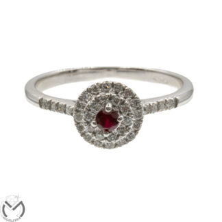 Anello in oro bianco 18 Kt 750 diamanti 0,21 ct rubino -1076/ST-